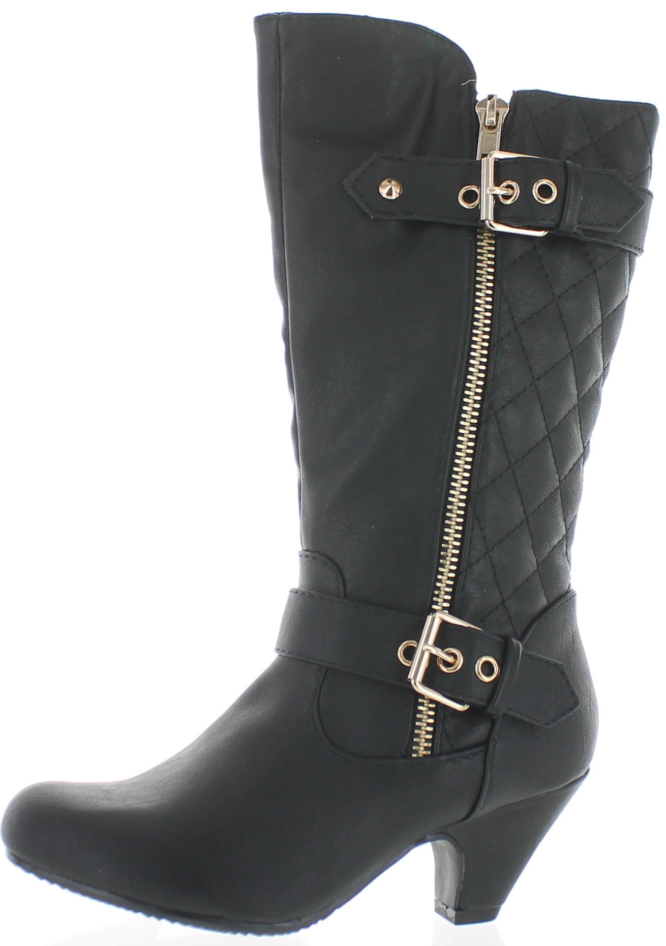 Top Moda LAND-99 Womens Quilted Knee High Low Heel Riding Boots 