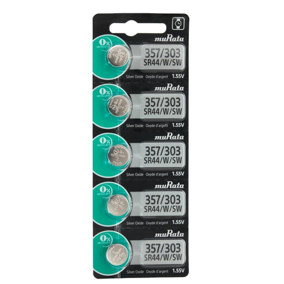 Murata 357/303 (SR44W, SR44SW, EPX76) Silver Oxide Watch Battery (5 Pack)