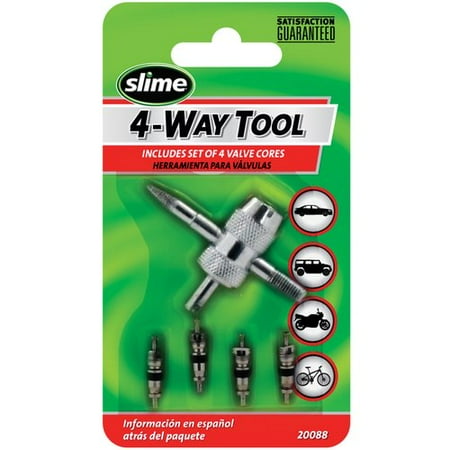 Slime 20088 4-Way Valve Tool with 4 Valve Cores