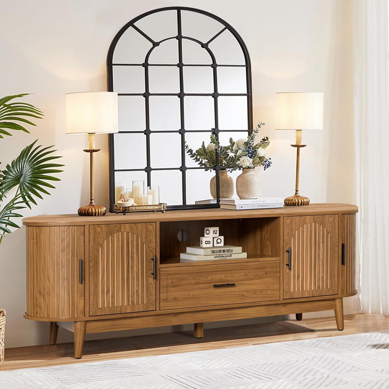 TV Stand for TVs up to 70", 63" Entertainment Center with Sliding Doors, Media Console Table for Living Room