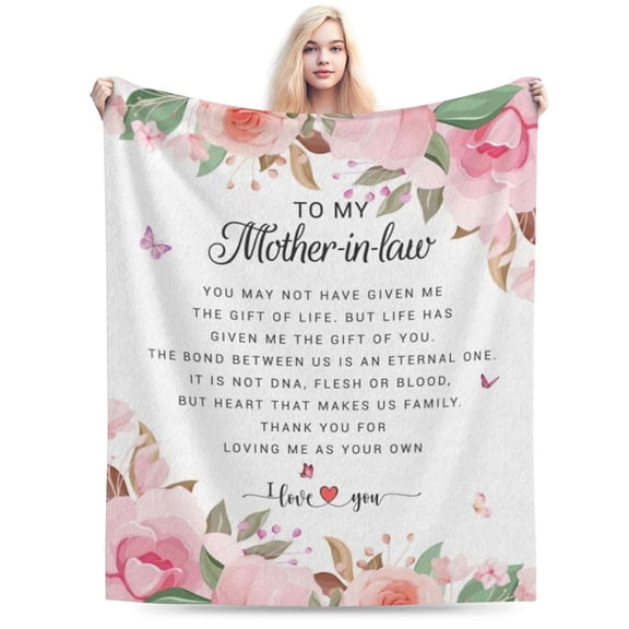 Mother in Law Gift Blanket, Mother’s Day Floral Appreciation Throw, Loving Family Message Soft Cozy Plush Home Decor 50x40