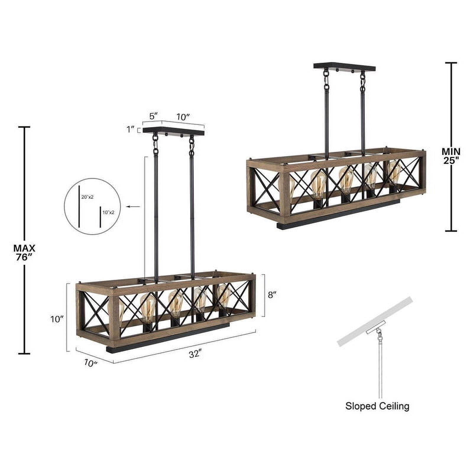 LNC 32-in Rustic Wood & Black Metal 5-Light Linear Chandelier for Kitchen Island & Dining