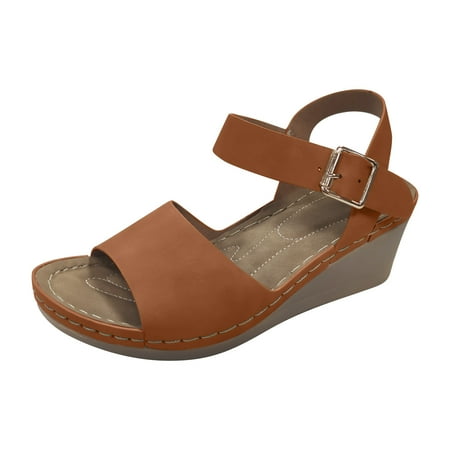 

Women Sandals Buckle Sandals Platform Wedge Slippers Cool Fashion Versatile Fish Mouth Breathable Wedge Slippers Sandals Linen