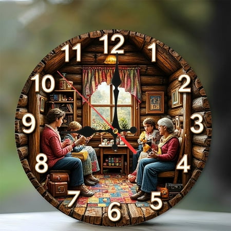 Rustic Cabin Family Clock Wall Decor 10-Inch Silent Wooden Wall Clock, Battery Operated (AA Batteries Not Included), Artistic Home Decor