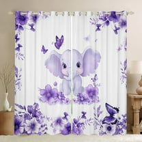 jejeloiu Cute Elephant Black Out Curtains,Zoo Animal Curtains Pack of 2 (42x63 Each),Purple Flower Butterflies Bedroom Curtains For Boys Girl,Super Cozy Room Decor
