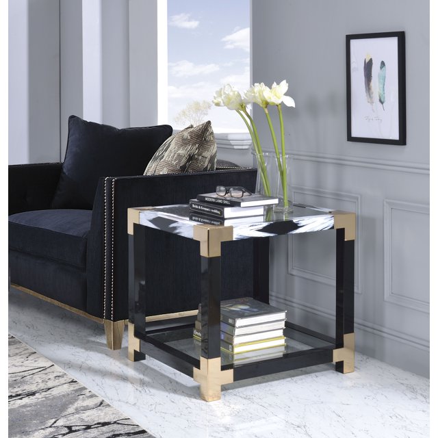 Acme Furniture 81002 Lafty - Table d'Appoint Blanc Brossé & Verre Clair