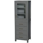 Wyndham Collection Sheffield 24 Inch Linen Tower in Dark Gray with Shelved Cabinet Storage & 4 Drawers