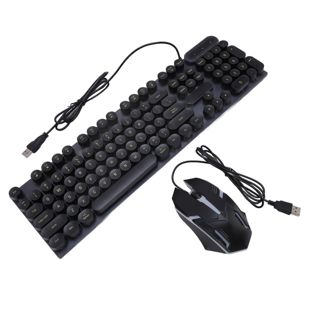 Retro Punk Keyboard and Mouse, Stylish 1600DPI Wired Computer Keyboard Mouse Combo for Gaming with Colorful Backlit, Ergonomic Design