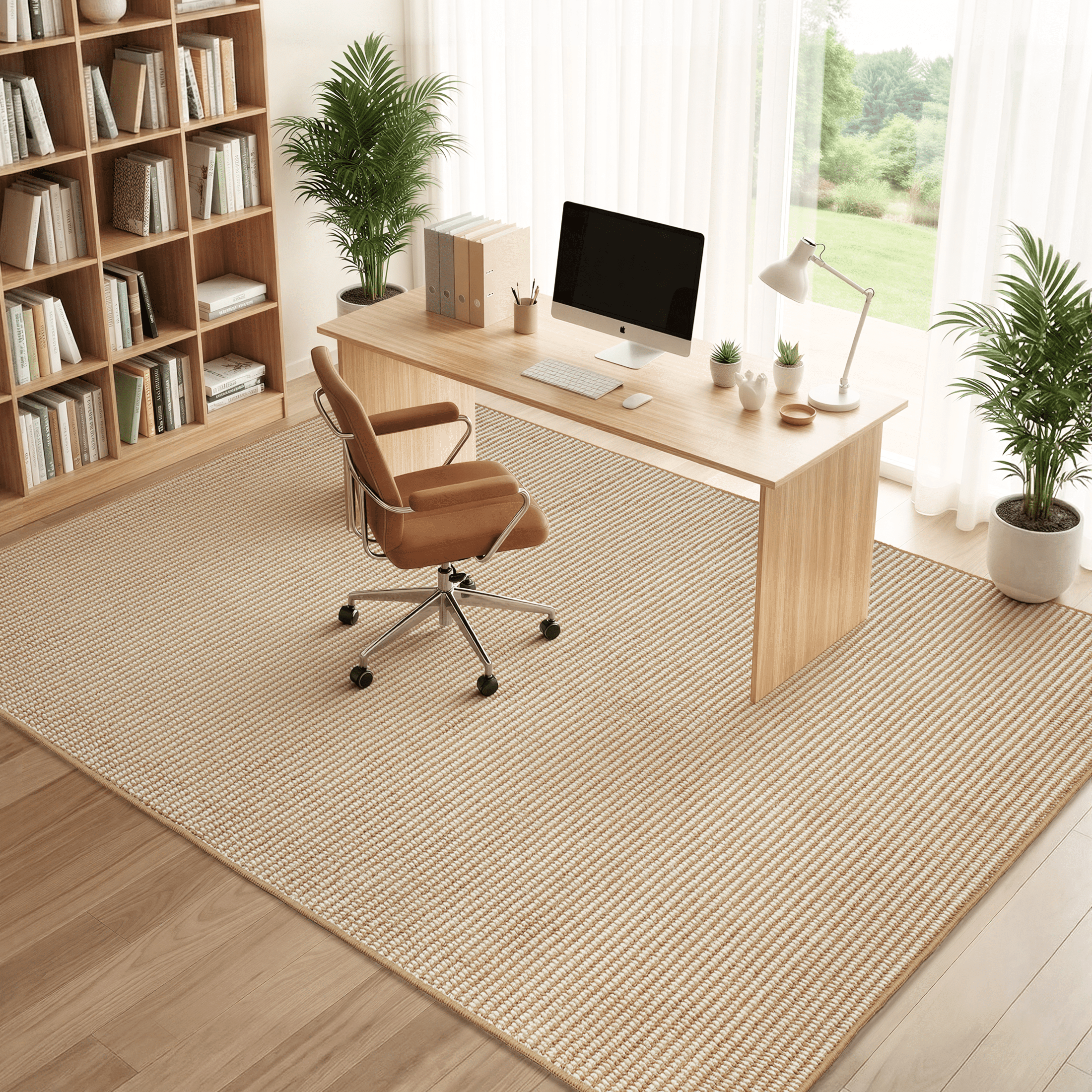 WANLISELL 6' x 9' Area Rugs for Living Room, Machine Washable Rug Indoor Stain Resistant Large Carpet for Bedroom Kitchen Dining Room Office Home Decor, Brown & White