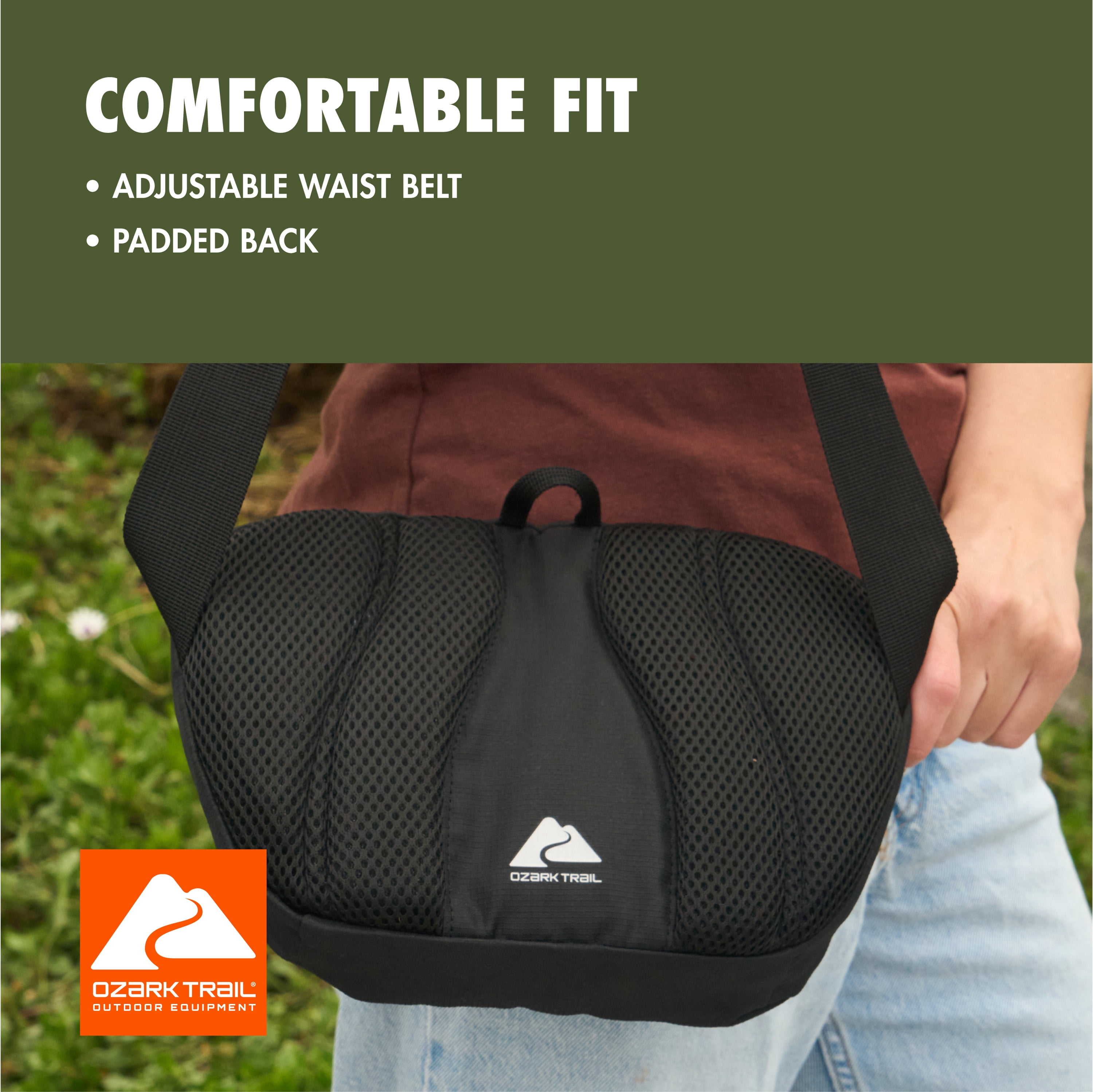 Ozark Trail Adjustable Belt Unisex Fanny Packs 2.5 Ltr, Polyester, Black Solid Print