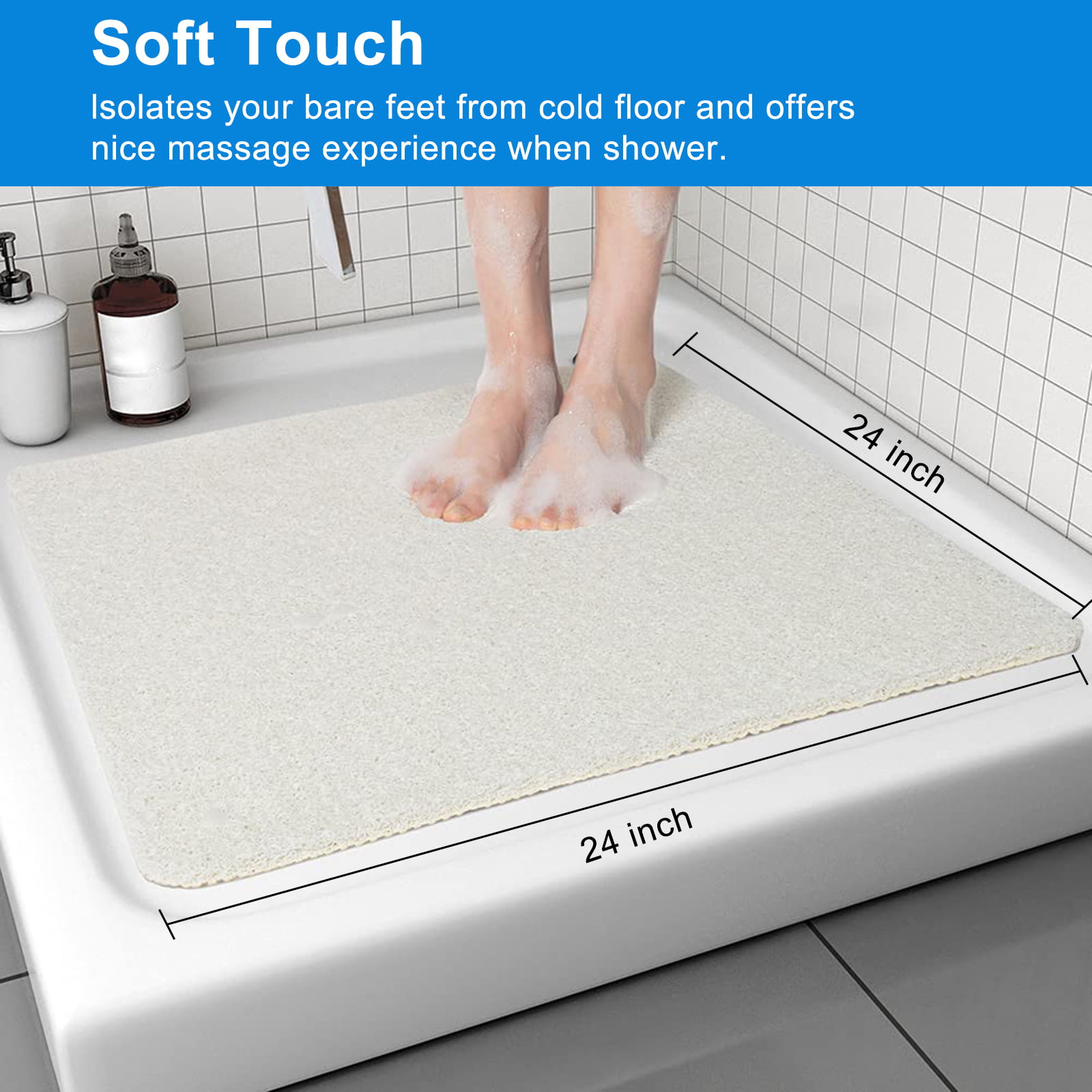 Semfri Square Shower Mat Non Slip 21 x 21 inch for Shower Stall Floors Bathtub Mat Non Slip Firm Grip Bathroom Mat Anti Slip Shower Mat with Suction
