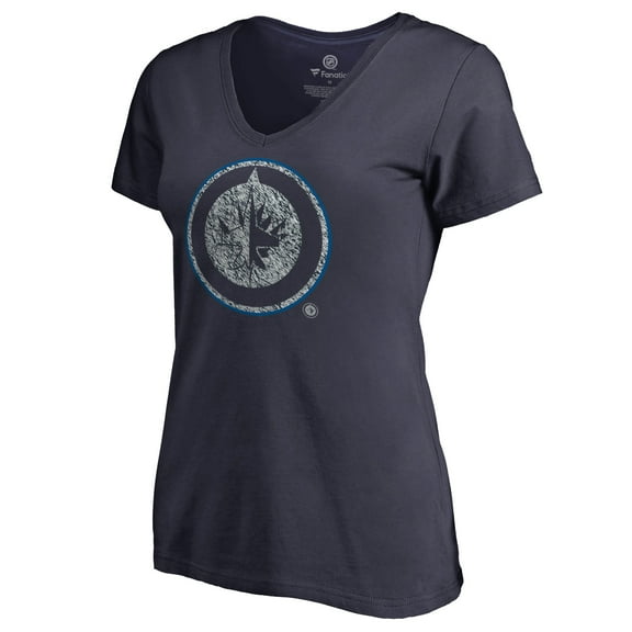 Women's Navy Winnipeg Jets Static Logo V-Neck T-Shirt