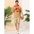 thumbnail image 3 of Lars Amadeus Camisas de lino de manga corta con botones y bolsillo de cuello alto de color sólido de verano para hombre Caqui M, 3 of 6