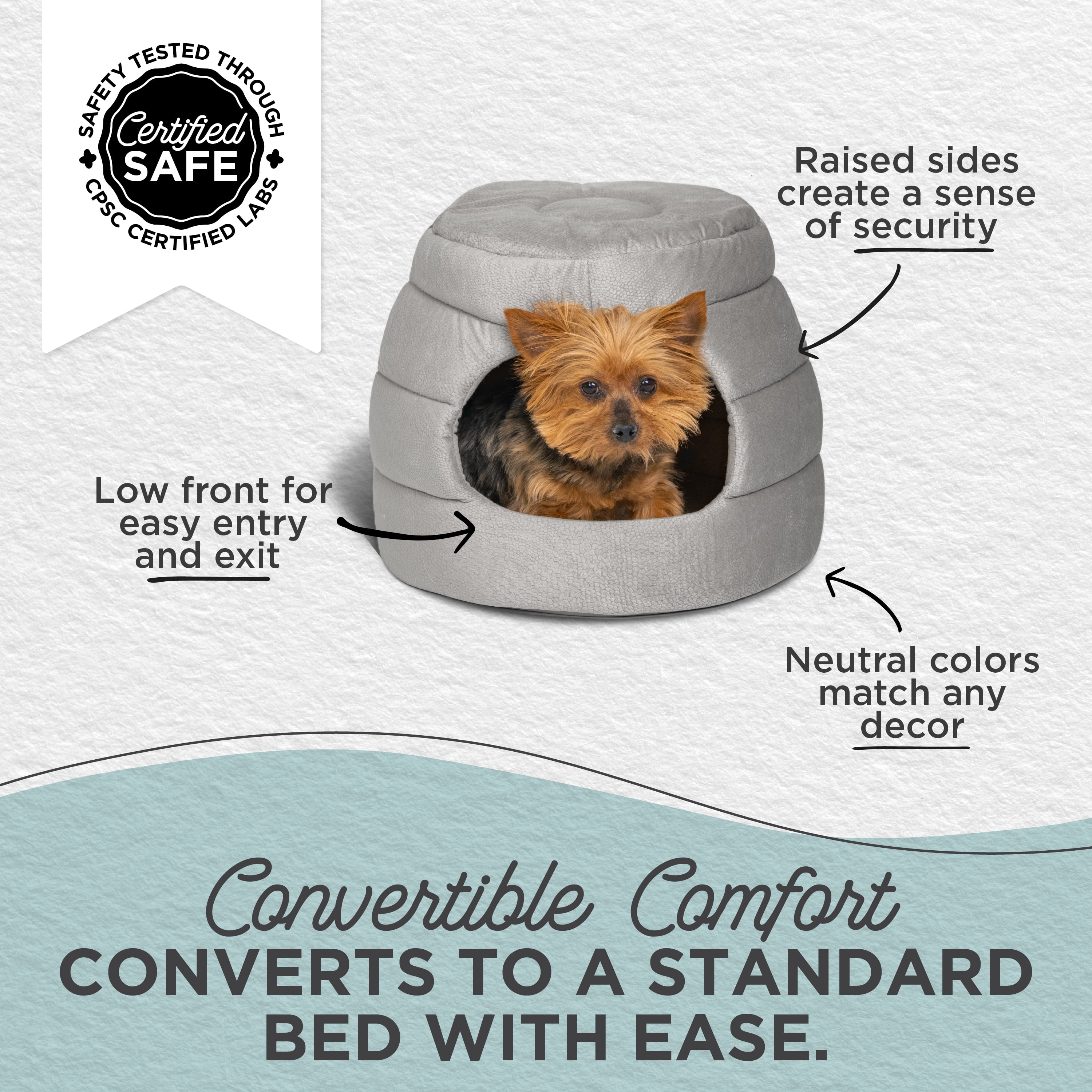 Best Friends by Sheri 2 in 1 Honeycomb Convertible Cat and Dog Cave Bed for Small Pets, Ilan Microfiber, Gray, Standard