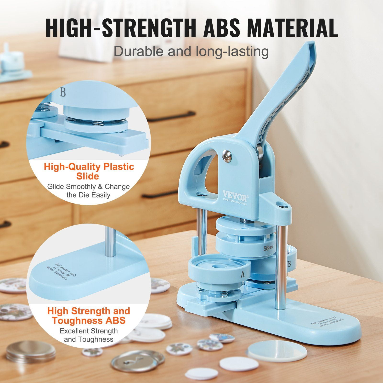 3 in 1 Button Maker Machine 1 1.25 2.28 Inch 25 32 58mm Pin Maker with 300pcs Button Parts Panda Magic Book Ergonomic Arc Handle Punch Press Kit for Children DIY Gifts Blue