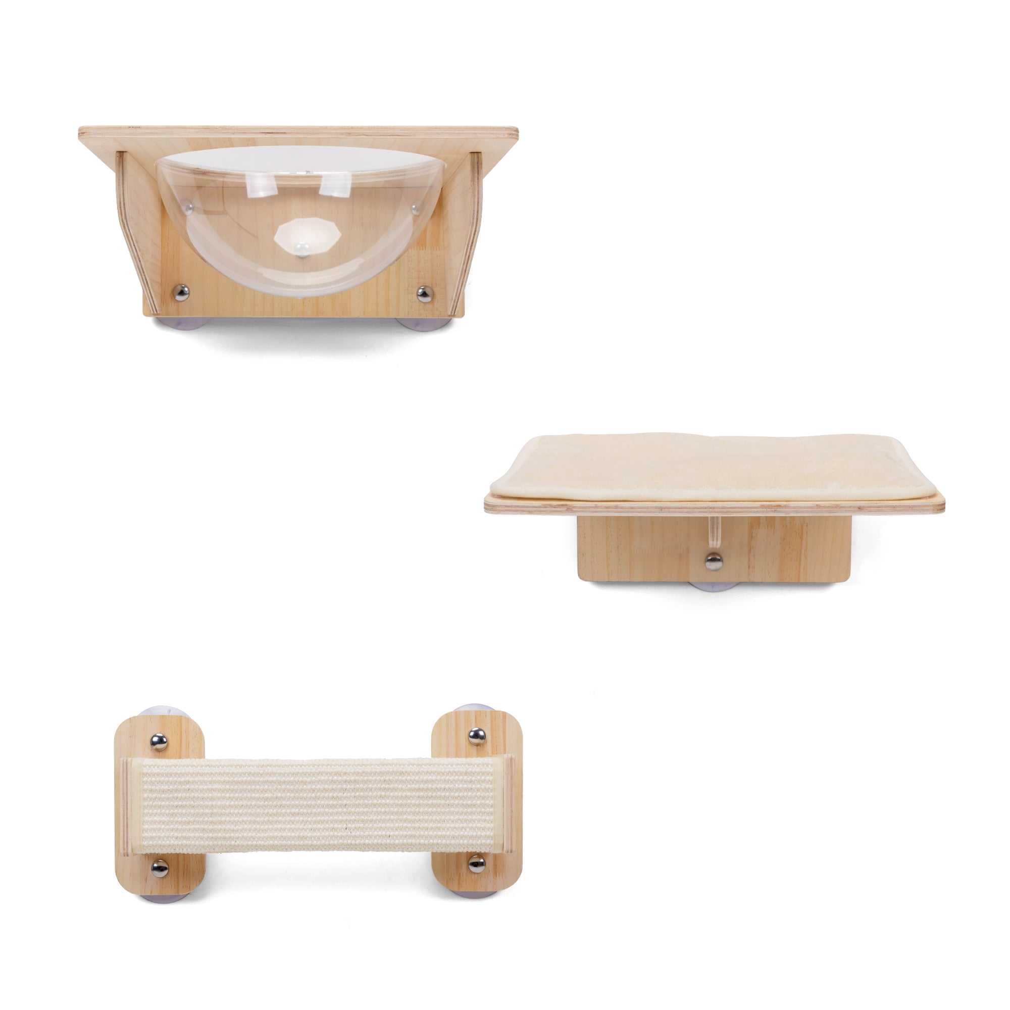 Pefilos Wall Mounted Cat Tree for Indoor Cats with Capsule Bed, Cushioned Shelf, Scratcher, Cat Wall Shelves and Perches Set of 3, Beige Pefilos Wall Mounted Cat Tree for Indoor Cats with Capsule Bed, Cushioned Shelf, Scratcher, Cat Wall Shelves and Perches Set of 3, Beige