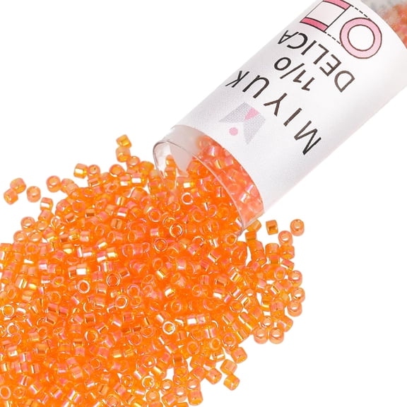 Miyuki Delica Seed Beads – Size 11/0 (1.6 mm), DB0151, Transparent Tangerine AB, 7.2 g, Approx. 1440 Beads