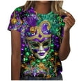 thumbnail image 2 of Craaazy Women's Mardi Gras Short Sleeve Tops Loose Crewneck Carnival Shirts Gifts, 2 of 6