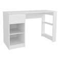 thumbnail image 2 of Computer Desk In White With 1 Drawer, 2 Shelves. Efficiently Stores Office Supplies, Books, Decor. Fits Seamlessly Home Offices. Made Of Engineered Wood. Enhances Contemporary . Ideal For Studying,, 2 of 4