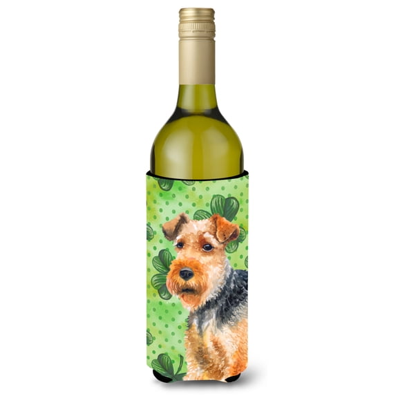 Carolines Treasures BB9874LITERK Welsh Terrier St Patricks Wine Bottle Beverge Insulator Hugger  Wine Bottle multicolor