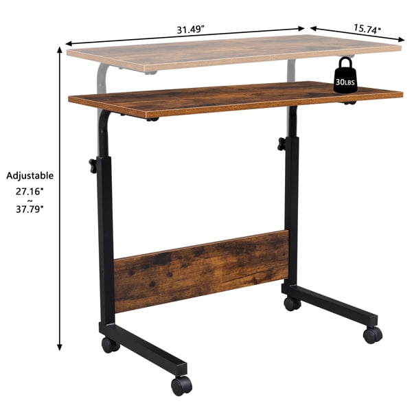 Alvantor Rolling Desk Adjustable Height Mobile Side Table with Wheels Retro P2 Chipboard Steel 31.5x15.7in