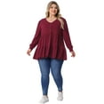 thumbnail image 3 of DARING DIVA Women's Plus V Neck Long Sleeve Peplum Babydoll Top 3X Burgundy, 3 of 6