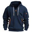 thumbnail image 3 of Quarter Zip Sweatshirt Tops Men Hoodie with Multi Pockets Sweatshirt Blouse Solid Color Hoodies Long Sleeve Hooded Sweatshirts Gym Sports Activewear Comfort Fall Winter Blouses Casual Sweater, 3 of 7