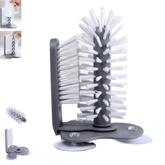 Emboadlie Double-Sided Cup Cleaner,Sink Suction Cup Cleaning Brush, Detachable Dual-in-one Glass Cleaning Brush,Water Bottle Cleaner Brush, with Suction Base for Home or Kitchen Sink Tools