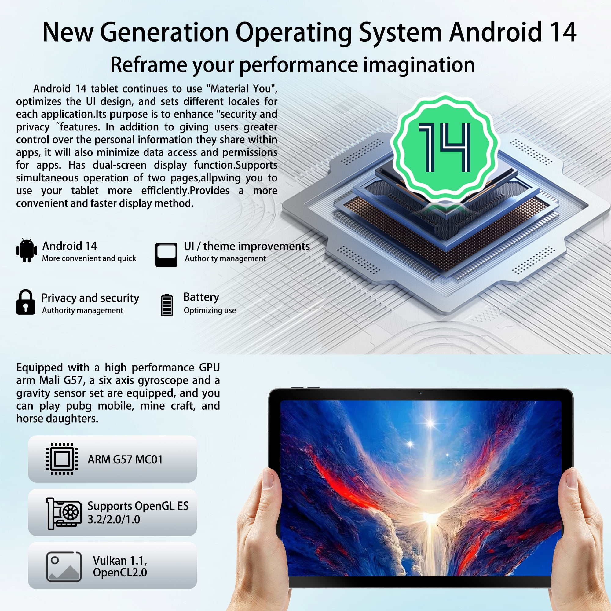 11 inch Android 14 Tablets HD Touchscreen Octa-Core 12GB + 128GB