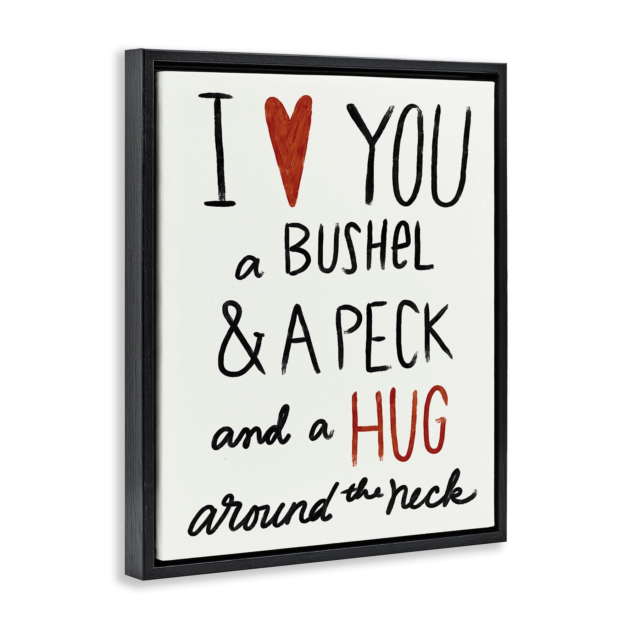 Stupell Industries Bushel and a Peck and a Hug Around The Neck Jet Black Framed Floating Canvas Wall Art, 16x20, by Katie Doucette