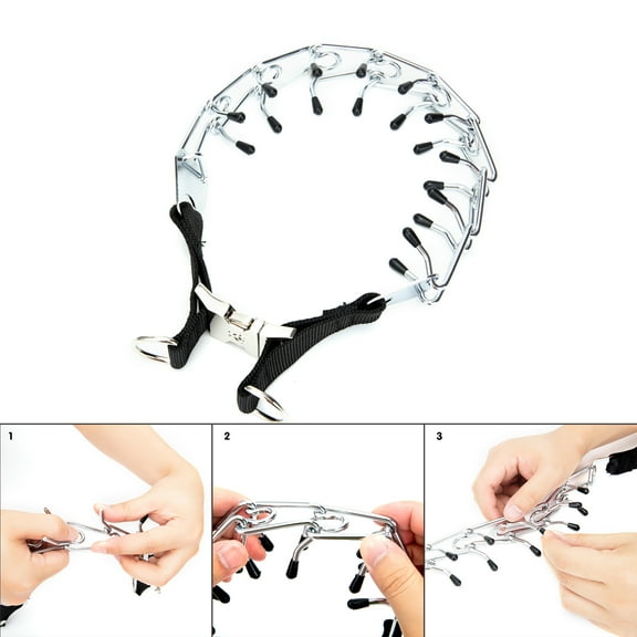 Tinglu Dog Training Collar Adjustable Stainless Steel Prong Training Choke Pinch with Rubber Tips Pet Supply
