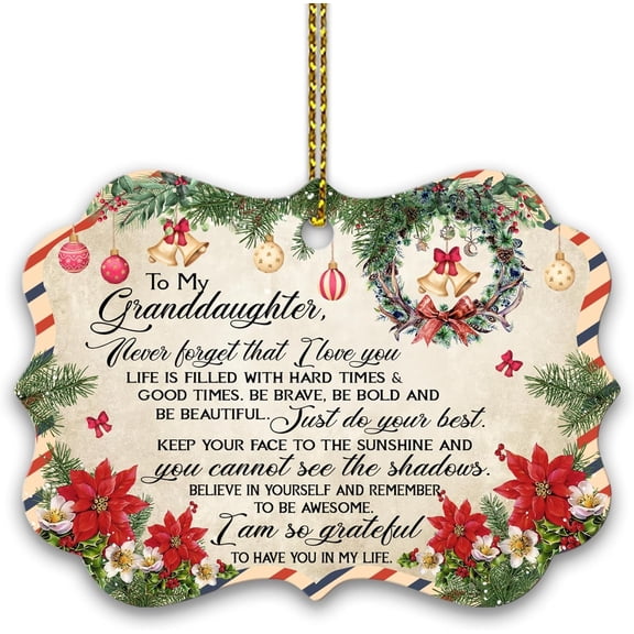 to My Granddaughter Christmas Ornament 2025 Tree Decoration Gifts for Girls Women from Grandma Grandpa - Best Granddaughter Gifts from Grandparent - Unique Aluminum Ornament Gift Keepsake
