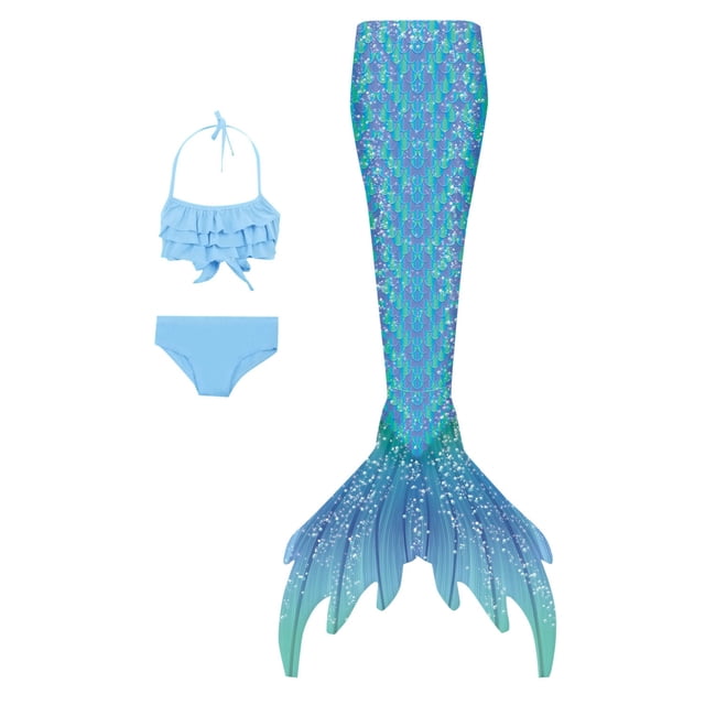 A Three Piece Children's Swimsuit with A Strapless Fish Tail