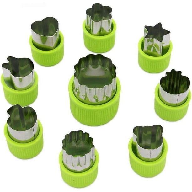 Mini cortadores de verduras con formas para comidas creativas, cuchillas de seguridad de acero inoxidable con garantía de por vida, juego de 9 piezas para arte decorativo con alimentos