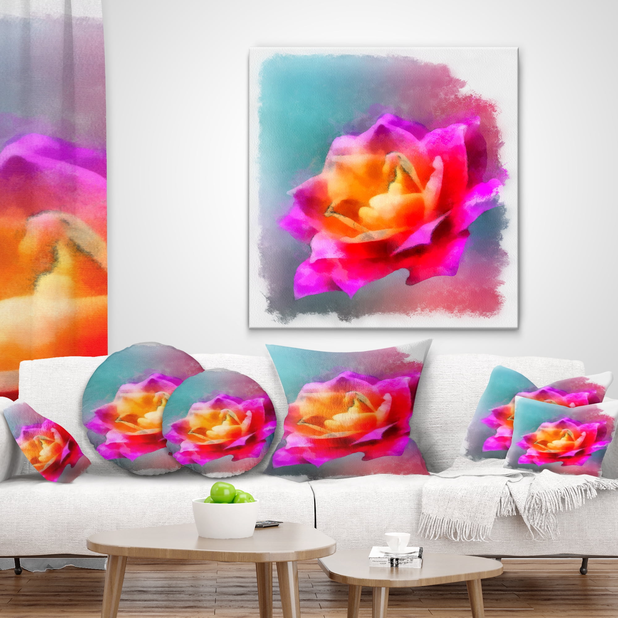 Designart Handmade Purple Rose Drawing - Floral Throw Pillow - 18x18