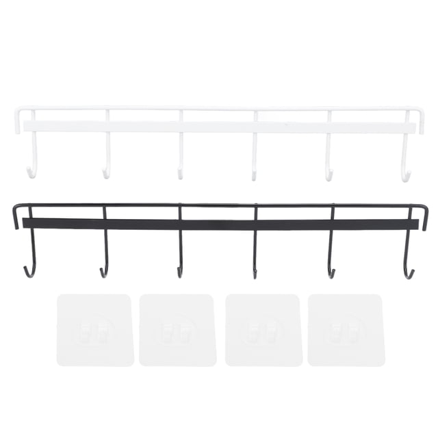 Perchero de pared de acero inoxidable de 2 piezas con 6 ganchos para ropa, toallas y sombreros. Incluye 6 ganchos (1 negro y 1 blanco).
