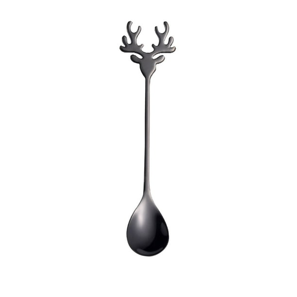 Cucharas navideñas Regalo de Navidad Cuchara de reno Cuchara de café de acero inoxidable 304 Cuchara para mezclar Cuchara para helado de postre Cuchara de café de reno
