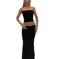 thumbnail image 4 of 2 Piece Summer Outfits for Women Strapless Solid Color Tube Tops Bandeau+ Low Waist Maxi Skirt Y2k 90s Set, 4 of 6