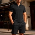 thumbnail image 2 of JAJAHO Men's 2 Piece Set Short Sleeve Quarter Zip Collared Shirts And Drawstring Shorts Texture Summer Beach Vacation Clothes Soft Outfit, 2 of 7