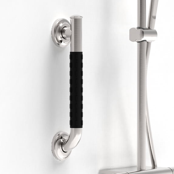 Ameriluck Bath Safety Grab Bar, Asymmetrical Design With Anti-slip Soft Grip, Stainless Steel Ada Compliant 500lbs Support (brushed Nickel, 12in)
