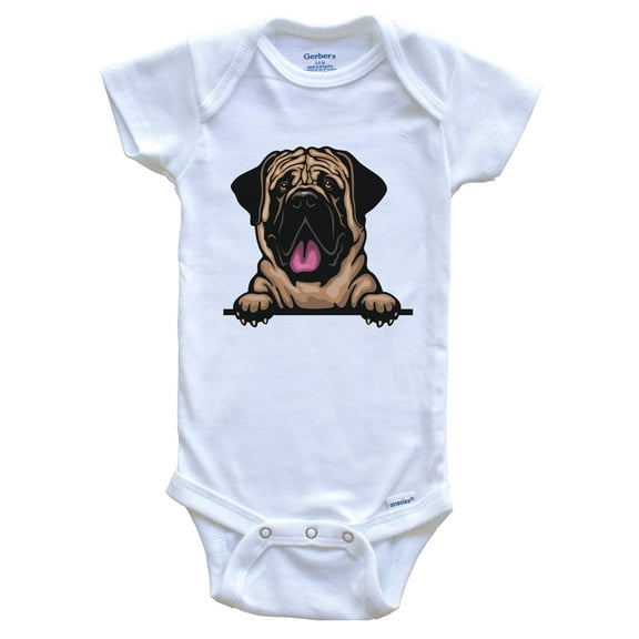 English Mastiff Dog Breed Cute Baby Bodysuit, 0-3 months white