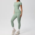 thumbnail image 2 of Afdoent Workout Sets For Women Solid Color Breathable Yoga Workout Running Gym Fitness Short Sleeve High Waisted Leggings 2 Piece Outfit Track Suits, 2 of 5