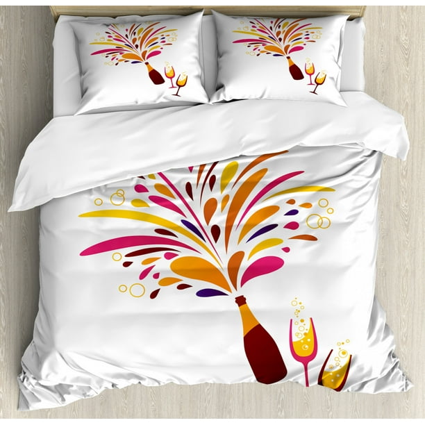 Champagne Duvet Cover Set King Size Colorful Splash Design With Bubbles Filled Glasses Celebration Theme Decorative 3 Piece Bedding 2 Pillow Shams Multicolor By Ambesonne Com Champagne Duvet Cover Set King Size, Champagne King Size Bedding