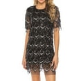 thumbnail image 2 of Women's Black Tassel Sequin Short Sleeve Party Dress - Elegant, Loose Fit, Sexy, Round Neck, Sequins Embellishment - S-XL Sizes, 2 of 5
