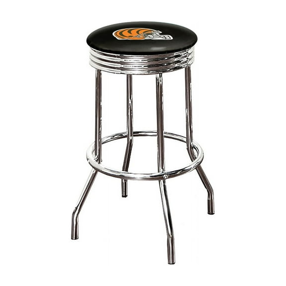 Bar Stool 29" Tall Backless Chrome Metal with Swivel Seat Cushion Featuring Your Favorite Football Team Logo on Colored Vinyl (Lions-Black)