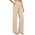 thumbnail image 2 of Dwellite Womens Linen Pants Petite 2026 Summer Lightweight High Waist Straight Leg Solid Beach Lounge Trousers Beige M, 2 of 9
