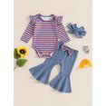 thumbnail image 3 of Jxzom Newborn Baby Girl Fall Winter Clothes 0 3 6 12 18 Months Flying Sleeve Striped Ribbed Romper Bell Bottom Flare Pants Headband Outfits Set, 3 of 8