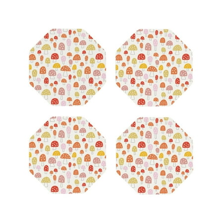 

Fuzoiu Cute Cartoon Mushrooms Print Leather Coasters Set Drink Coasters Set of 4 for Tabletop Protection Durable PVC Coasters Home Décor and Housewarming Gift-Octagon