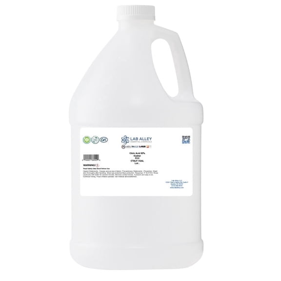 Lab Alley Citric Acid 50% Solution, FCC/Food Grade, 2 Gallons, Kosher Certified, Halal, GMO-Free, Great For Cooking And Cleaning