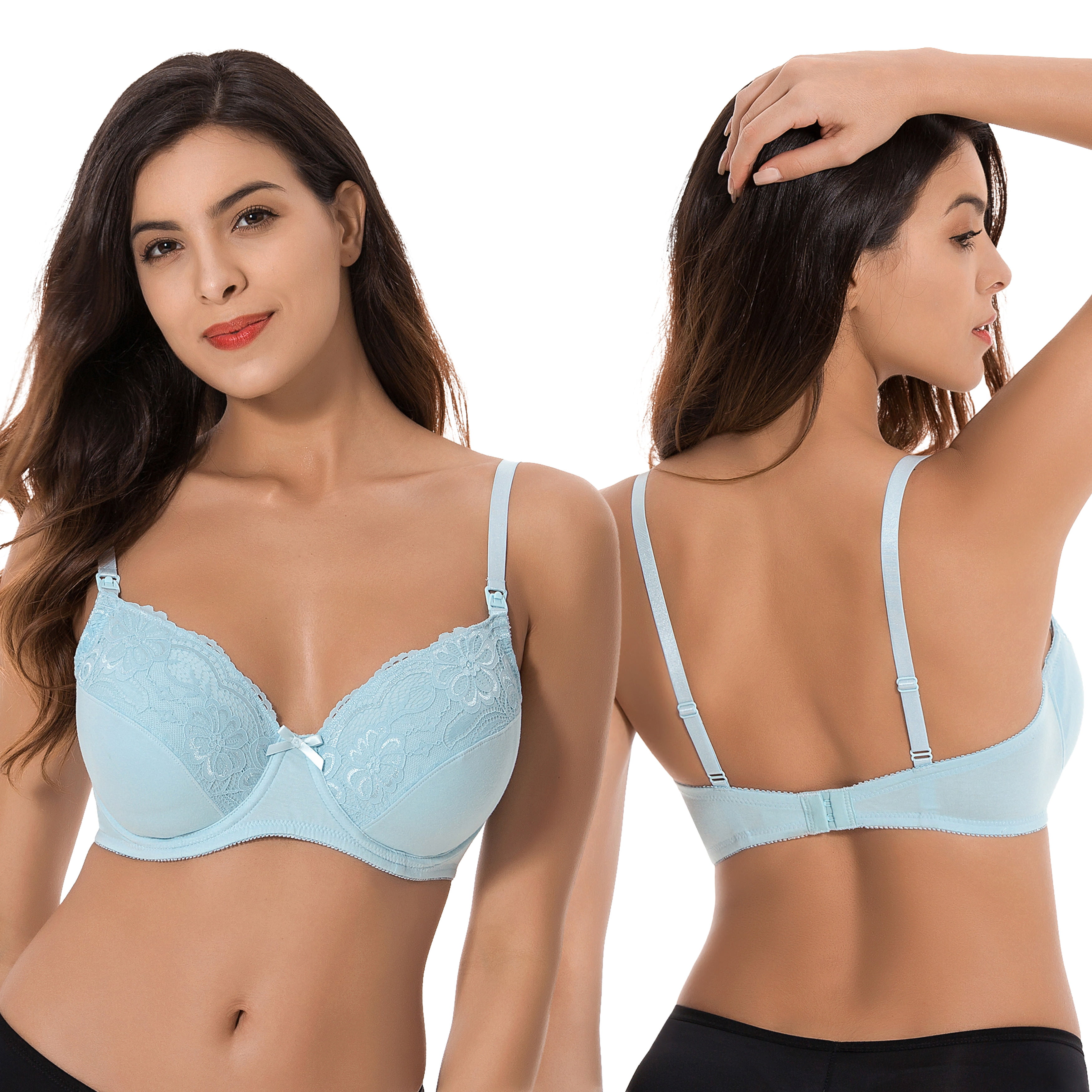 Curve Muse Plus Size Nursing Underwire Bra with drop-down cups (Pack of  3)-WHITE PRINT,LIGHT BLUE,CREAM-34DDD 